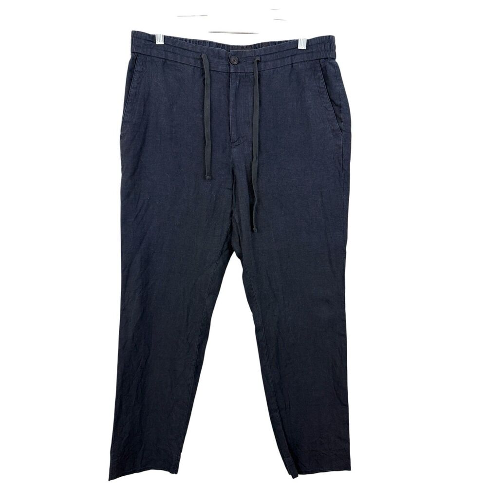 VINCE Classic Fit Owen Hemp Lightweight Navy Blue Pant Mens Sz M Elastic Waist